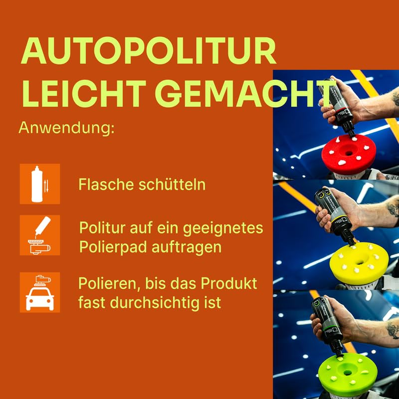 Liquid Elements Autopolitur Ultra Finish 1L, inkl. 75mm Pad | Polierpaste für Autolacke, Lackaufbereitung Komplettset, Centriforce V2 Polierschwamm, ideal für alle Poliermaschinen