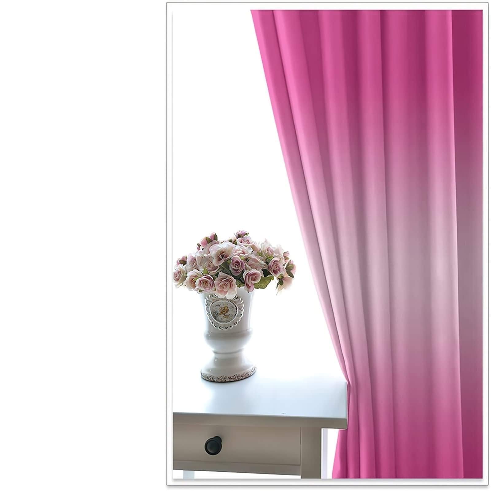 Daesar Rideau Lot de 2, Rideau Fenetre Chambre 132x138CM Fenetre Rideau Couleur Unie Dégradée Rideau Chambre Rose Polyester