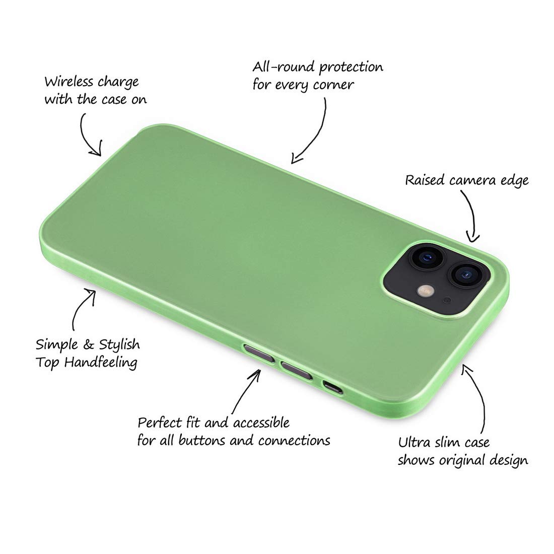 doupi UltraSlim Custodia per iPhone 14 (6,1 pollici), satinato fine piuma facile mat semi trasparente Cover, bianco
