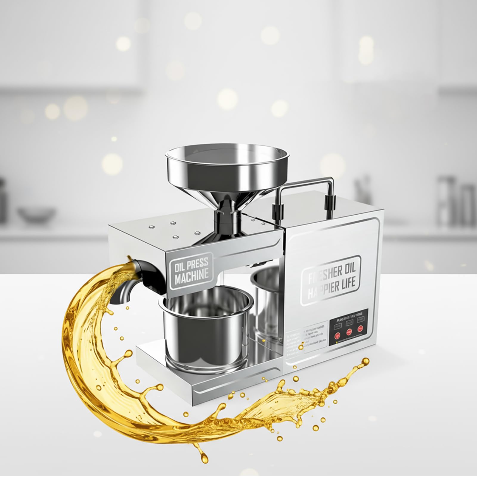 HCZKIUJY Commercial Electric Oil Press Machine, 1000W Automatic Hot/Cold Extraction for Nuts and Seeds