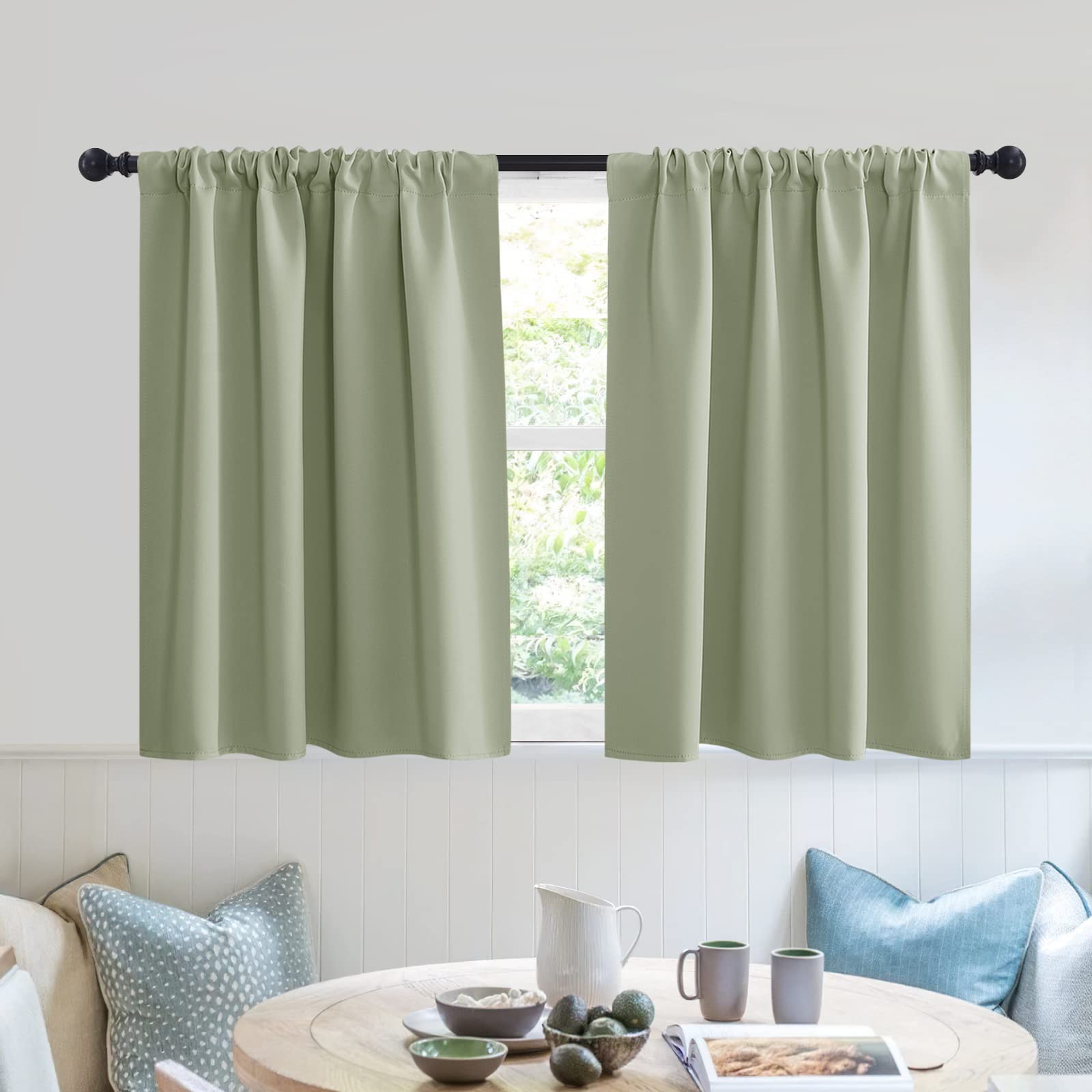 RYB HOME Blackout Privacy Bathroom Window Curtains, Short Thermal Insulated Heat Blocking Privacy Rod Pocket Half Window Curtain Tiers for Nursery