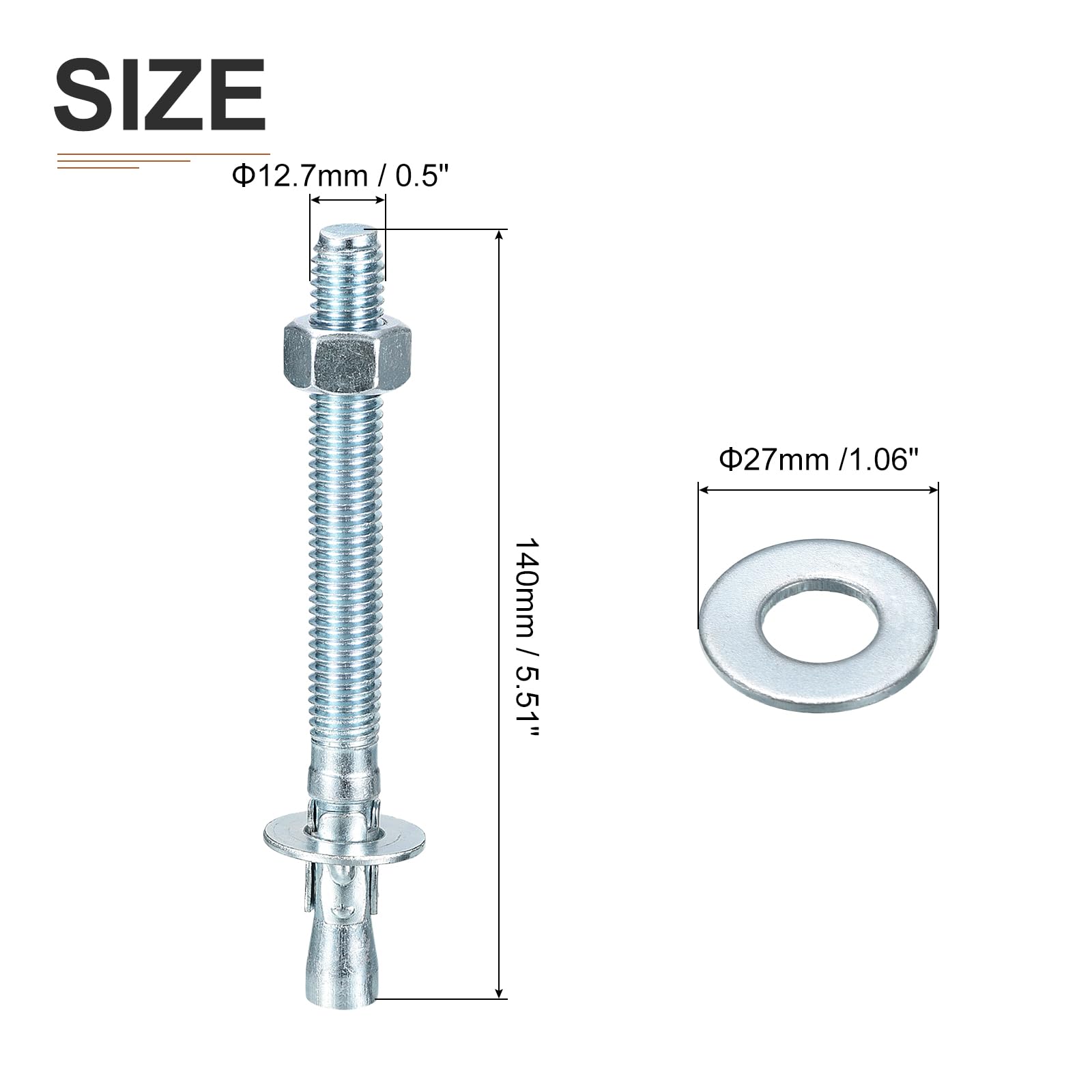 DTGN 1/2" x 5-1/2" Wedge Anchors, 10Pack, Good for Cement and Concrete Wall - Image 2