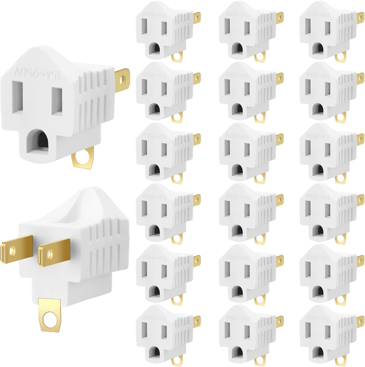 20 Pieces 3 Prong to 2 Prong Adapter Polarized 3 Pin to 2 Pin Power for Wall, Grounding Converter Adapter, Outlets Plugs Household Appliances(White)