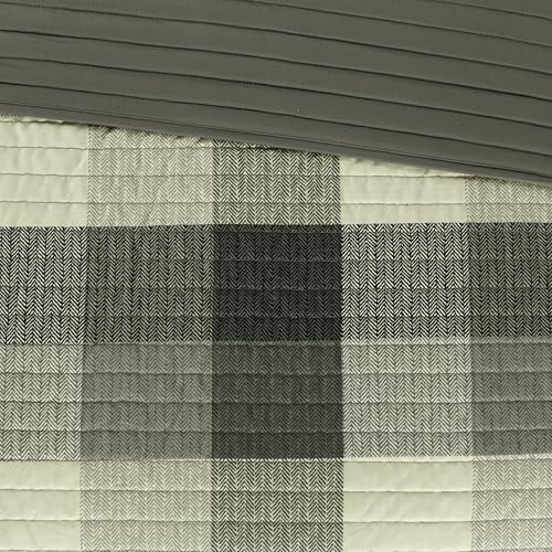Image of Madison Park Reversible Quilt Cabin Lifestyle Plaid Design - All Season, Breathable Coverlet Bedspread Bedding Set, Matching Shams, Ridge Grey Full /Queen(90 inchx90 inch) 6 Piece