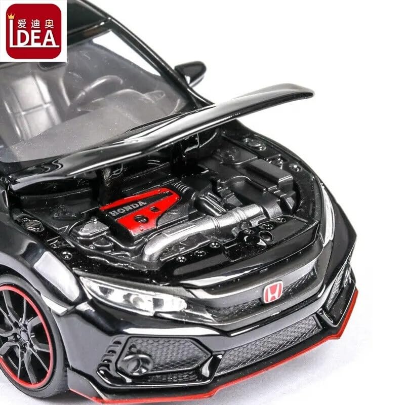 CROPDAK 🏎️ Scale Exclusive Alloy Metal Pull Back Die-cast Car Model with Sound Light Mini Auto Toy for Kids Metal Model Toy Car with Sound and Light (1.32 Scale HON-DA Civic-Black) 1