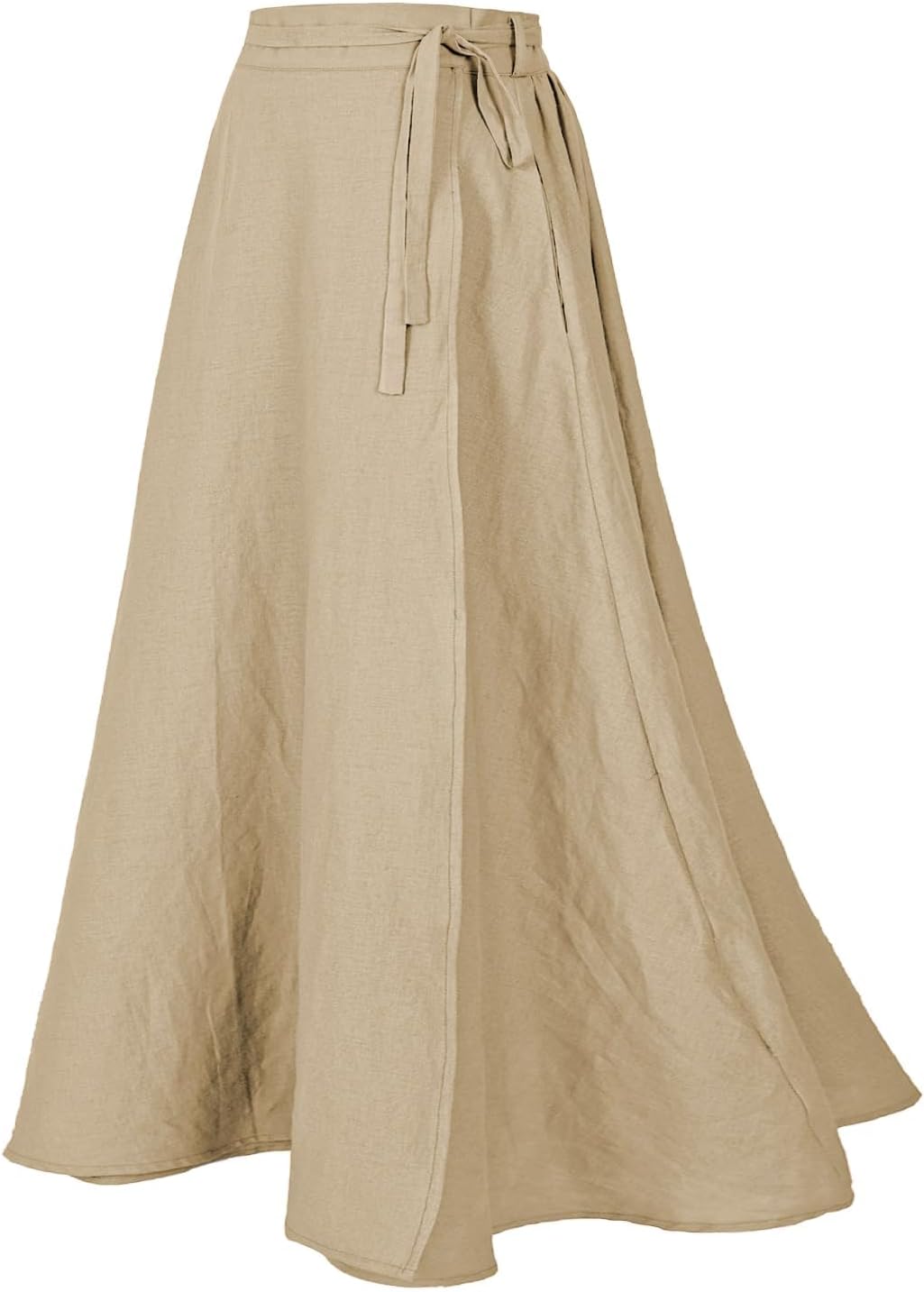 Womens Linen Skirt Elastic Waist A-Line Maxi Skirt with Pockets