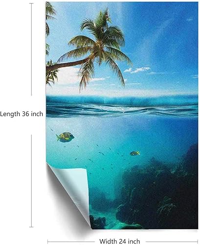 Miniatura 2 de Película de privacidad para ventana oceánica, tiro submarino tropical con superficie de cocotero y agua de cielo aguamarina, vidrio esmerilado