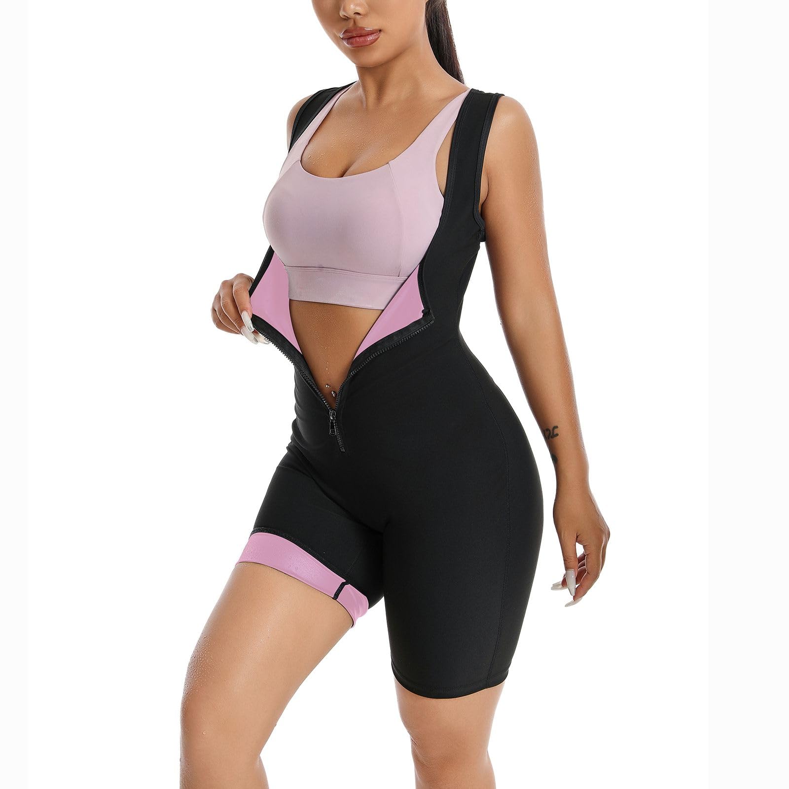 Hovershoes Sauna Suit for Women Full Body Jumpsuit Waist Trainers 3 in 1 Workout Slimming Hot Vest Fitness Gym Sweat Suit Tummy Control Shapewear for Weight Loss