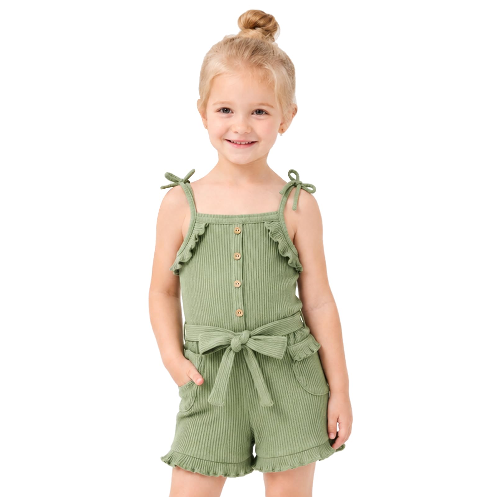 Miipat Combinaisons Sans Manches pour Bébé Fille, Combinaisons Pantalons Ensemble D'été Décontractées Coton Tout-petits à Bretelles Fines et Volants en Maille Enfants