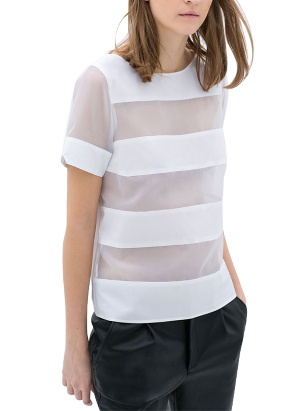 Women's Euramerican Sexy See-through Gauze Stitching Pure T-shirts