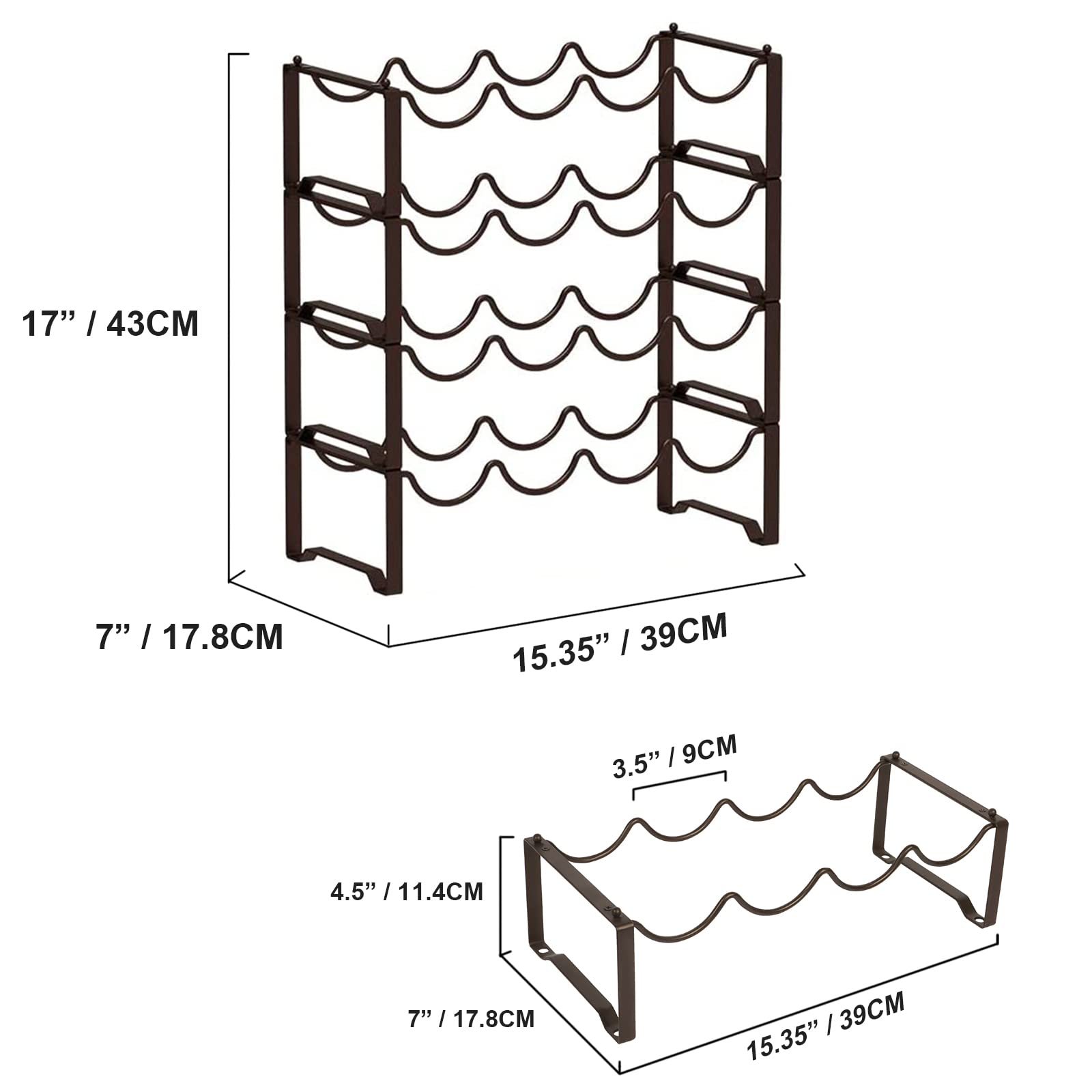 Bomclap Botellero de metal, apilable para 16 botellas, para sótano, bar y trastero, botellas modulares extensibles estables y almacenamiento de vino (4 pisos)