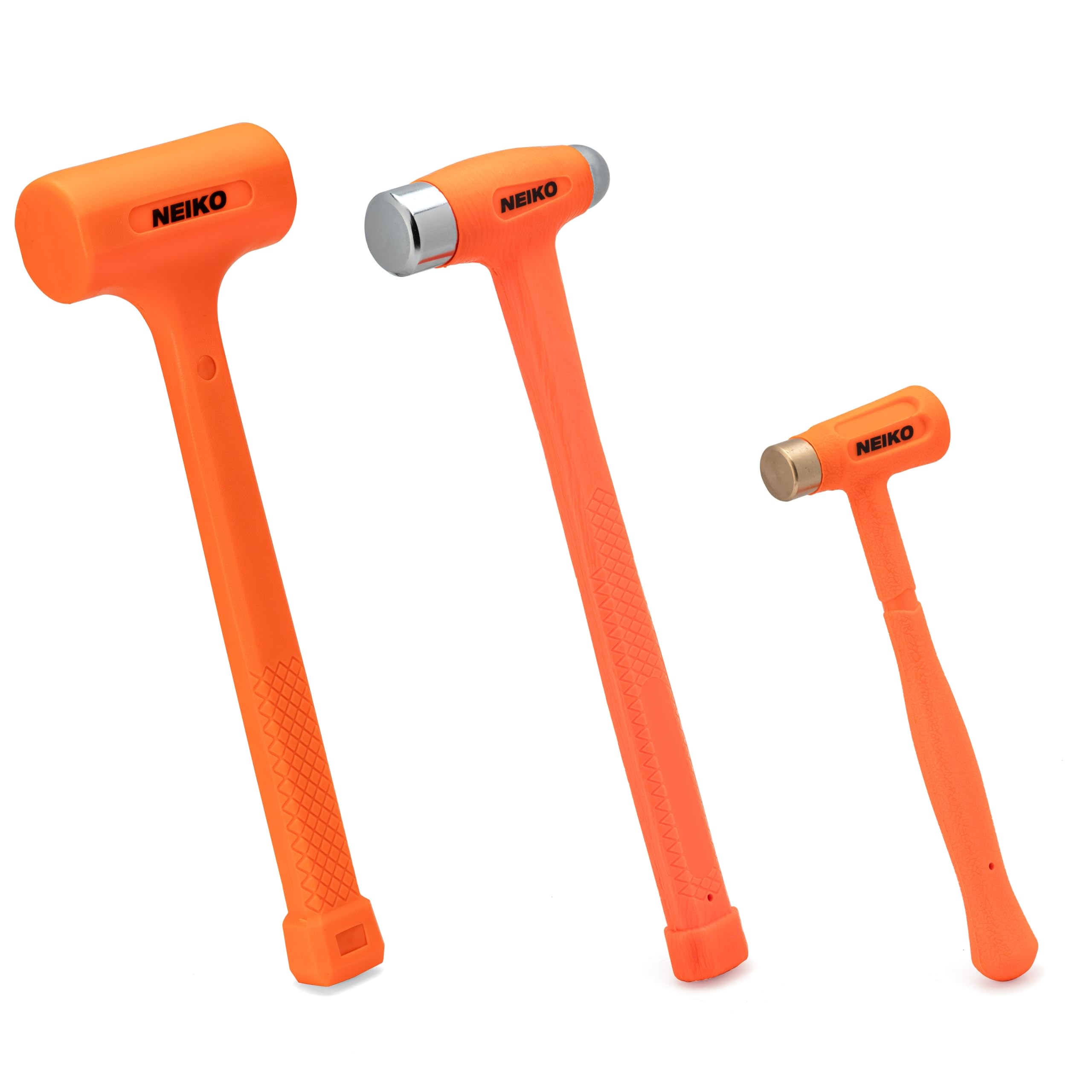 NEIKO 02889A - Juego de martillos de soplado muerto, paquete variado de 3 piezas, golpe muerto de 1-1/2 libras, tapa de latón de 12 onzas, bola de 16 onzas, latón, mazo de soplado muerto, soplado