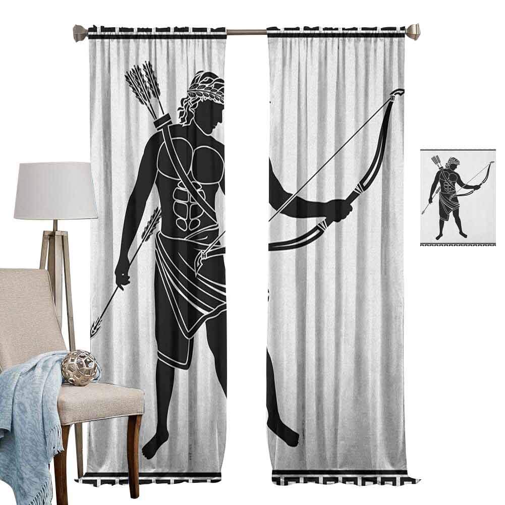 Full Shading Curtains - Toga Party Panel&Sliding door insulated curtains Hellenic Bowman Silhouette Eros Fantasy Gladiator Old Mediterranean Print for Bedroom, (2 Panels,108"x108") Black and White