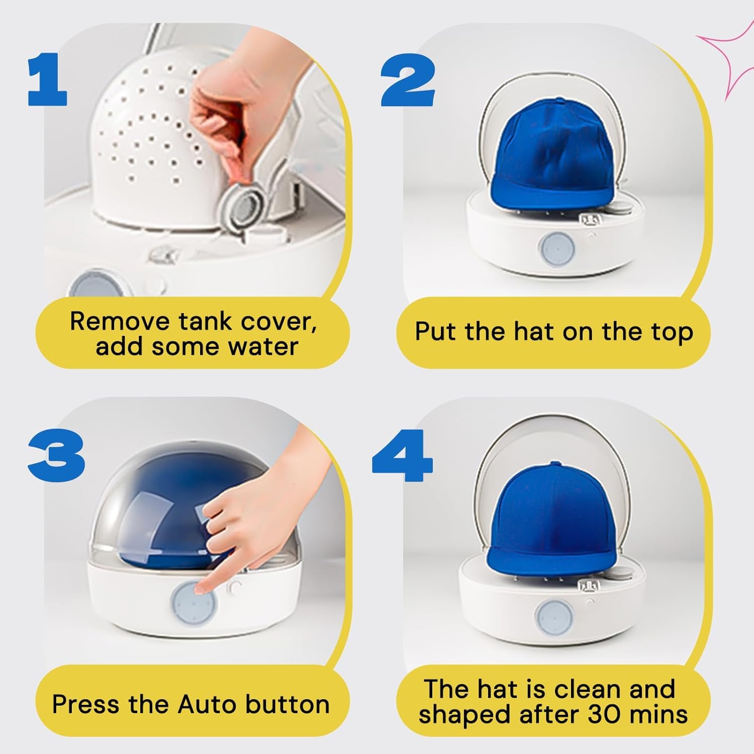 Hat Cleaner, Automatic Hat Steam Cleaner, Hat Shaper, All in One Hat Care Machine, Steam Cleaning & Ironing and Fast Drying for Baseball Caps, Bucket Hats, Felt Hats