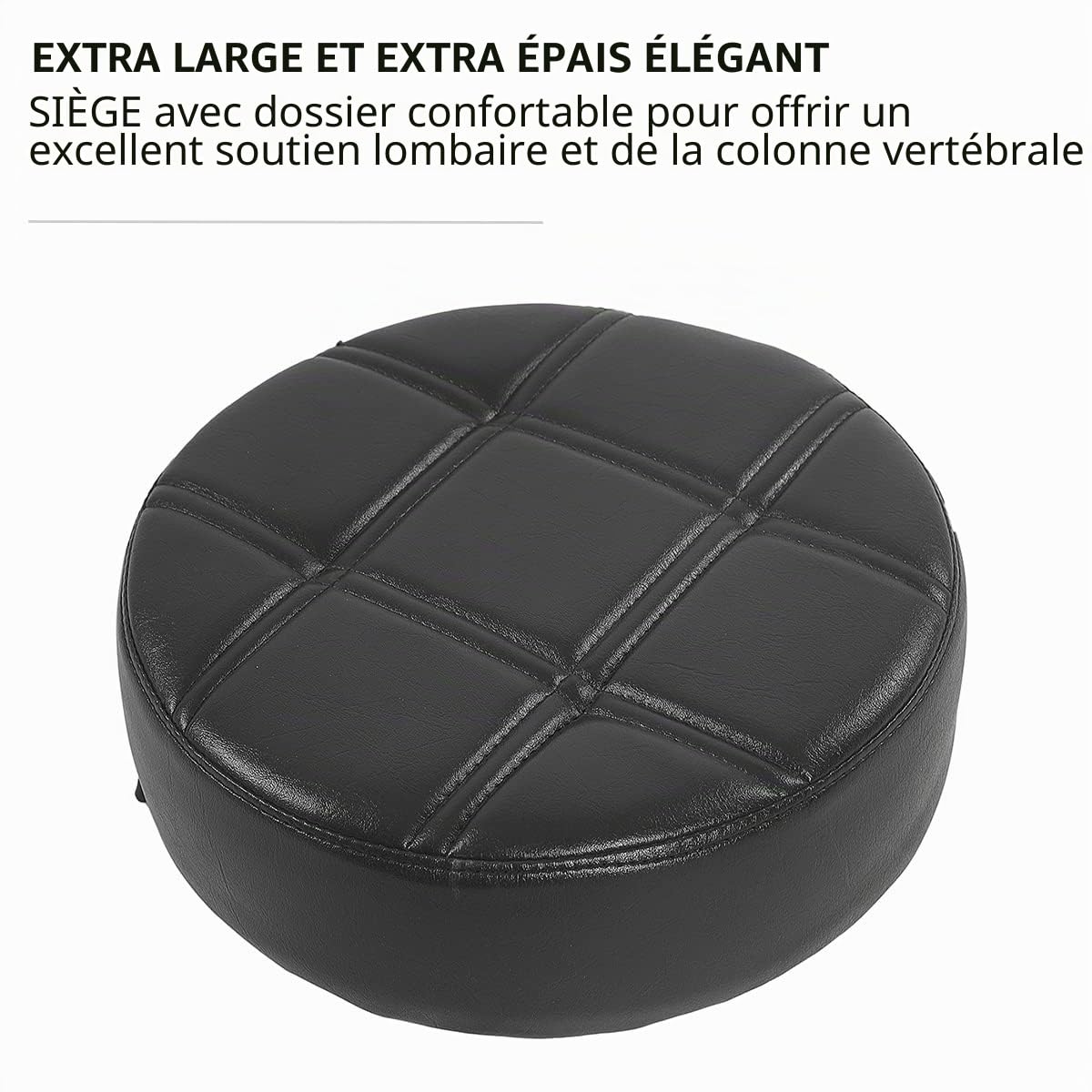 Grace&Grace Tabouret pivotant à Hauteur réglable avec siège Rond Extra Large et Extra épais et Dossier Confortable, Base en métal Robuste pour Salon, Massage, Usine, Boutique