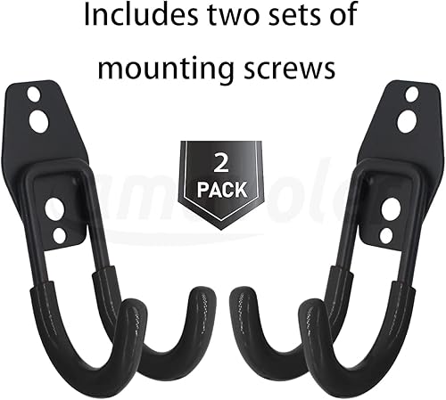 Miniatura 3 de Soporte de gancho para casco de montaje en pared, negro, 2 herramientas pequeñas de gancho curvado de hierro doble con tornillos de montaje. Un buen