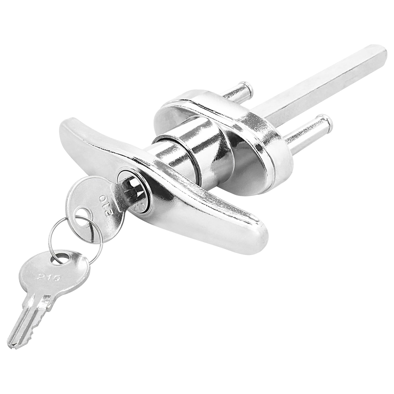 HardwareX Supply Garage T Handle Lock Replacement with 2 Keys, Fits 1-3/8"" Through 2"" Thick Doors (Polished Chrome)