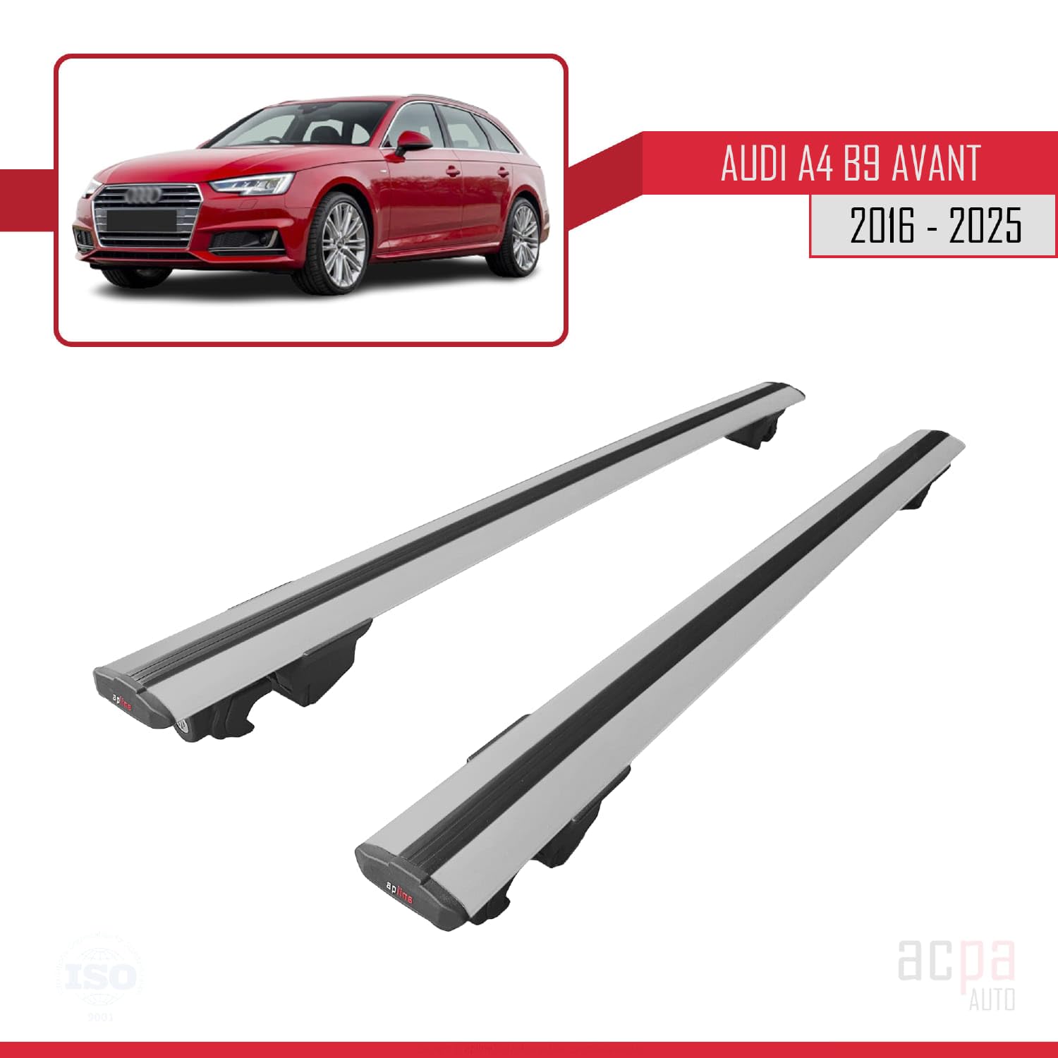 Compatible con Audi A4 (B9) Avant 2016 – 2023 Baca Hook portaequipajes con llave aluminio gris