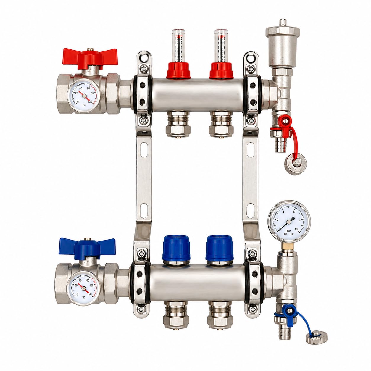 Underfloor Heating Manifold 2 Port Stainless Steel (12mm eurocone)