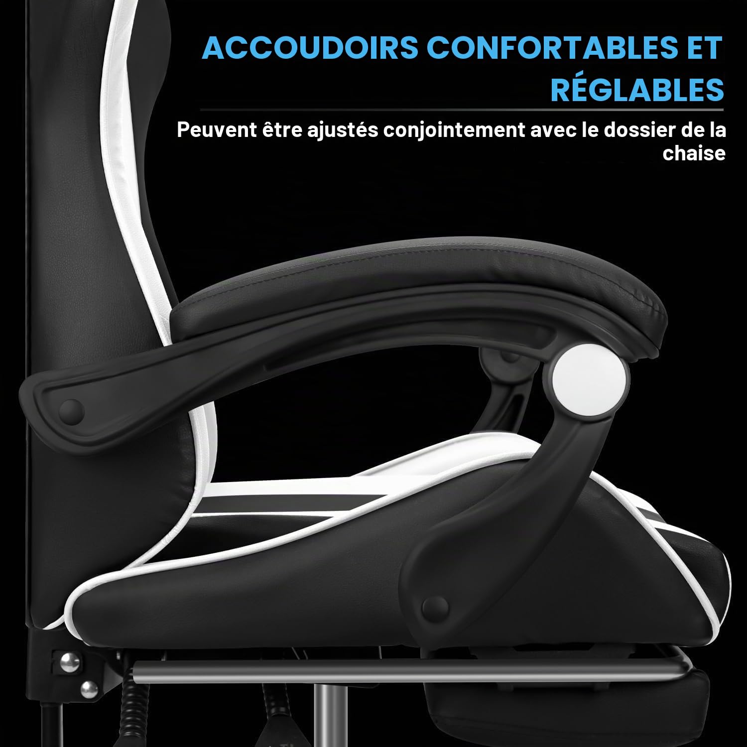 IZTOSS Chaise de Gaming Ergonomique avec Dossier réglable, avec appuie-tête, accoudoirs et Support Lombaire (C-Noir+Blanc)
