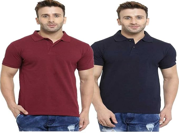 Buy Cotton Men T Shirt (Maroon & Dark Blue) (Small) at Amazon.in