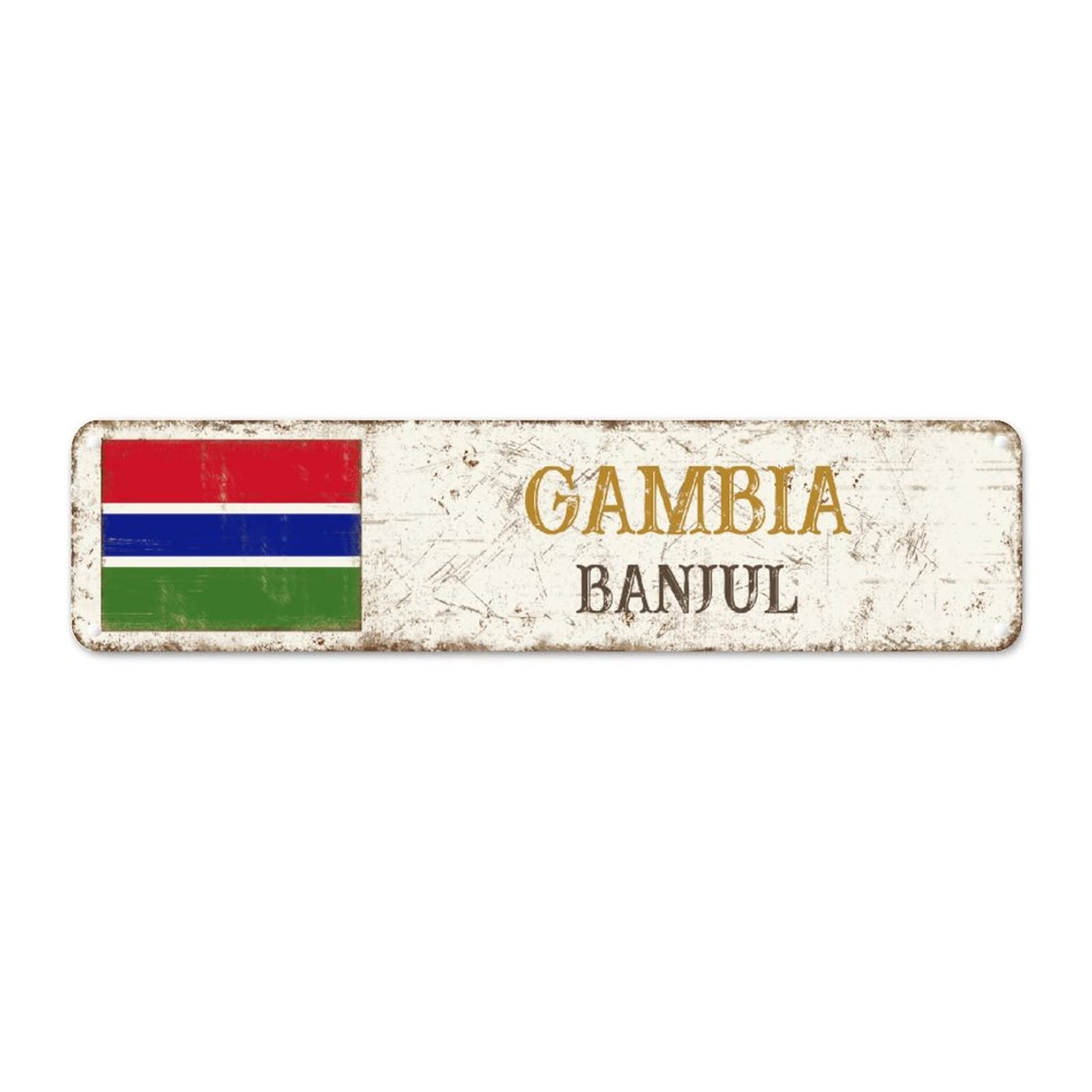 Gambia Country Souvenir Metal Tin Sign Wall Plaque City Souvenir Banjul Metal Wall Sign National Flag Gambia Vintage Home Decorative Signs Quality Aluminum Sign for Front Porch Kitchen 12x3in