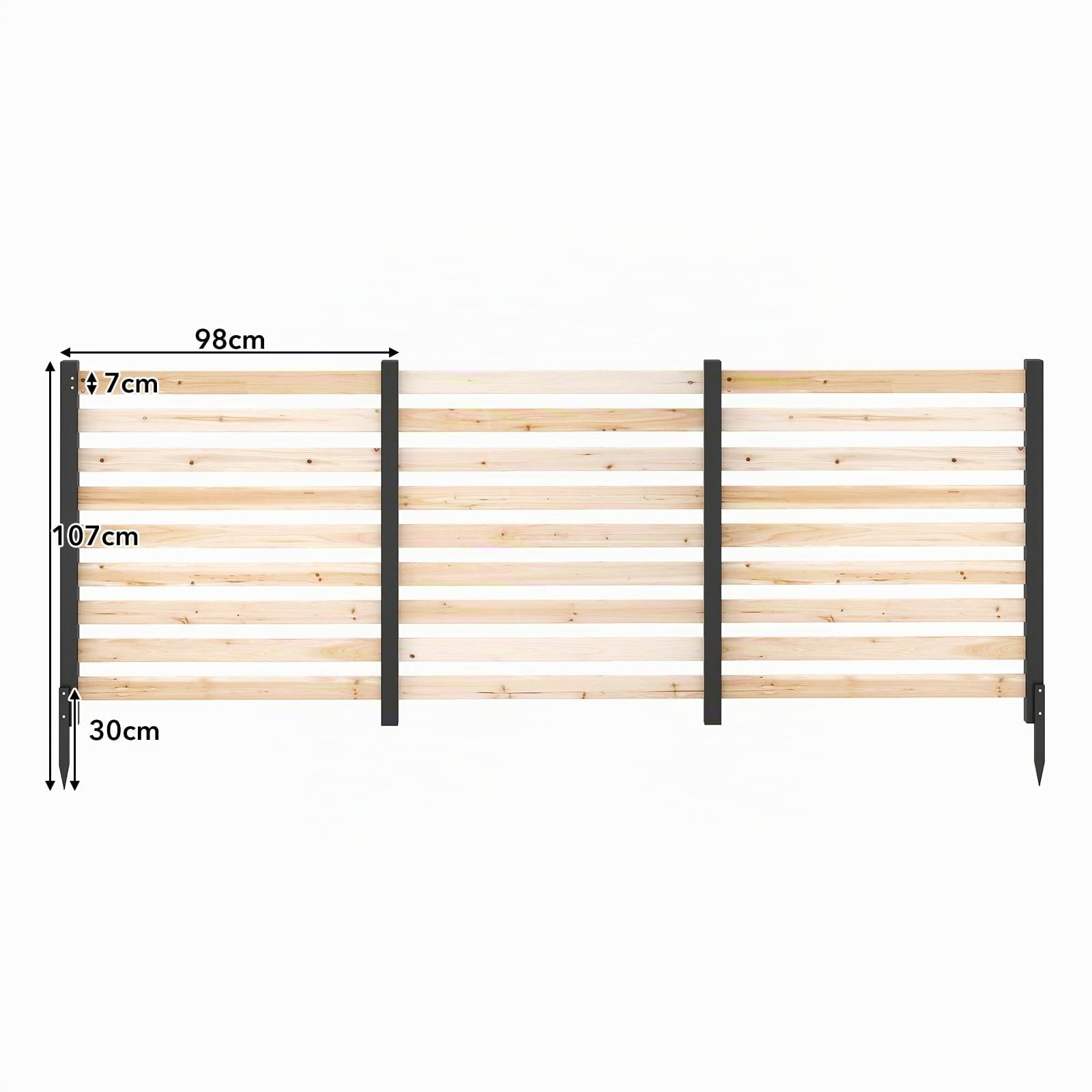 HOMASIS Recinzione da Giardino, Recinzione Decorativa in Legno con 2/3 Pannelli e 3 Picchetti, Design a Doghe, Frangivista Decorativa da Esterno per Bidone Spazzatura (Naturale,98 x 107 cm,3)