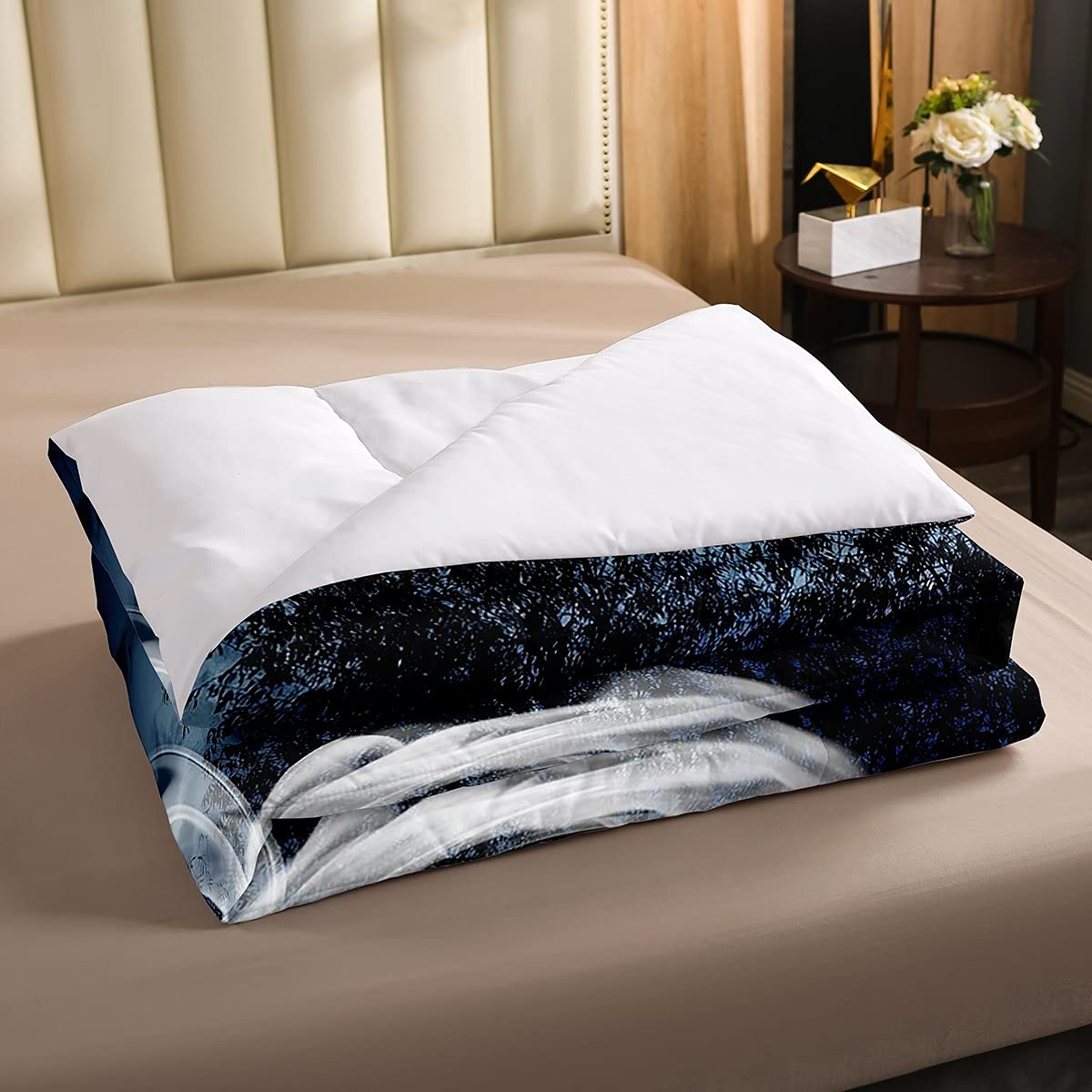 Juego de ropa de cama con diseño de rosas en 3D, diseño de rosas y flores románticas para niños, niños, niñas, árboles de la luna, juego de edredón y colchas de naturaleza