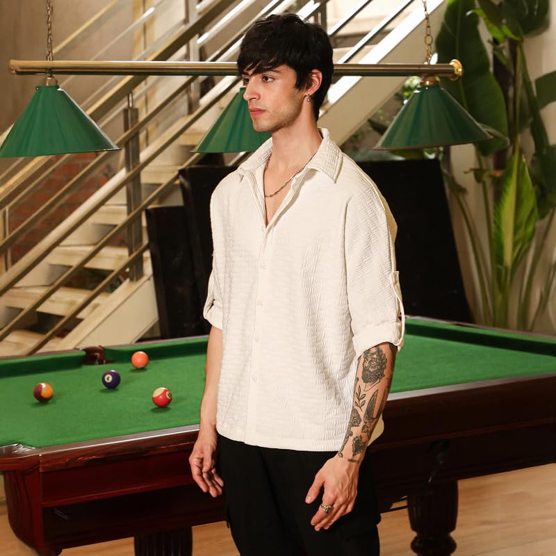 Image of CAHOOT Men's Bisque Shirt Casual Wear | Spread Collar | Long Sleeve | Button Closure | Shirt Crafted with Comfort Fit for Everyday Wear
