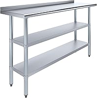 Vista 15 de AmGood Mesa de trabajo de acero inoxidable con protector contra salpicaduras de 1.5 pulgadas y 2 estantes Mesa de cocina de metal para preparación