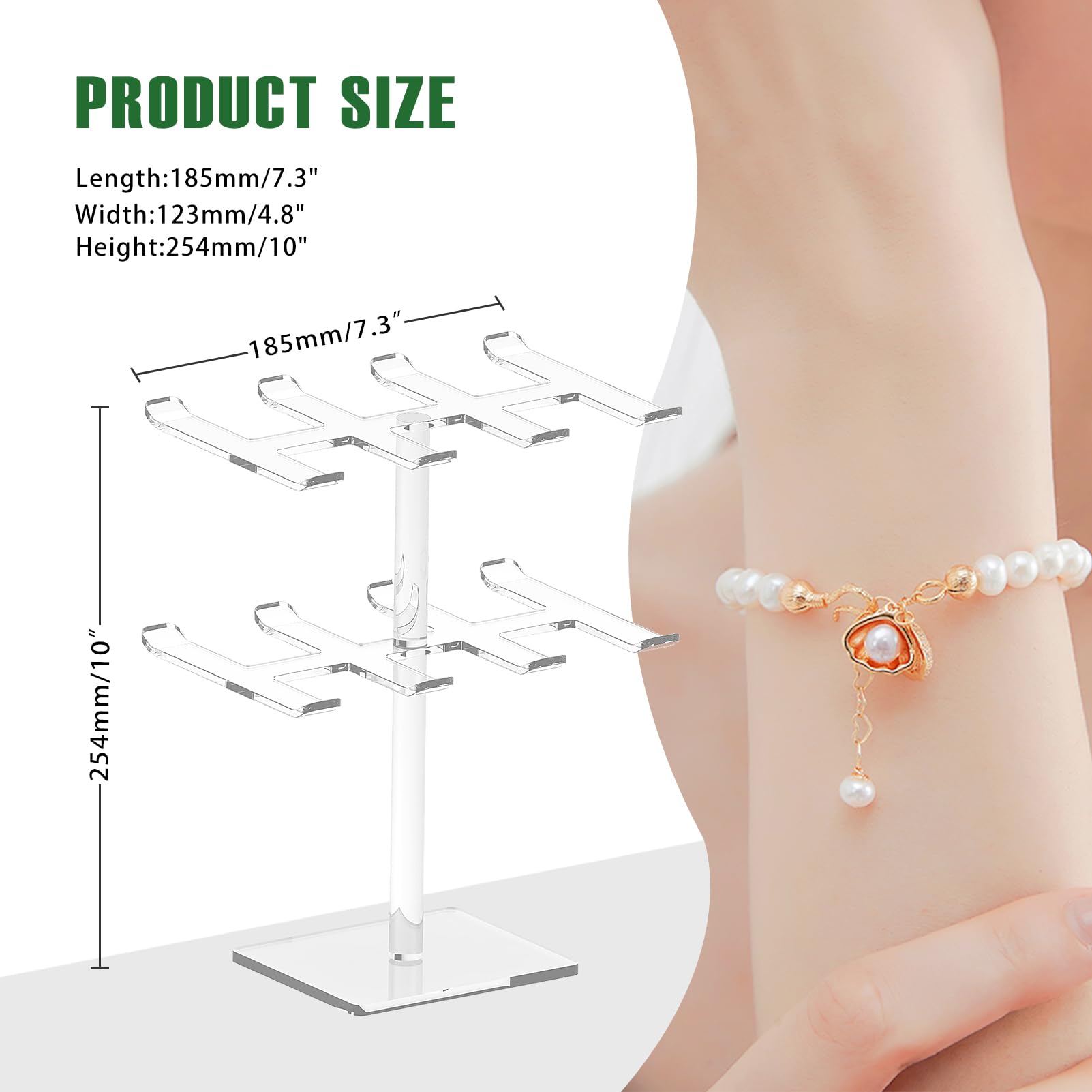 Acrylic Bracelet Holder Stand 2 Tier, Holds Lots of Bracelets, Easy to Access, Great Gift for Women