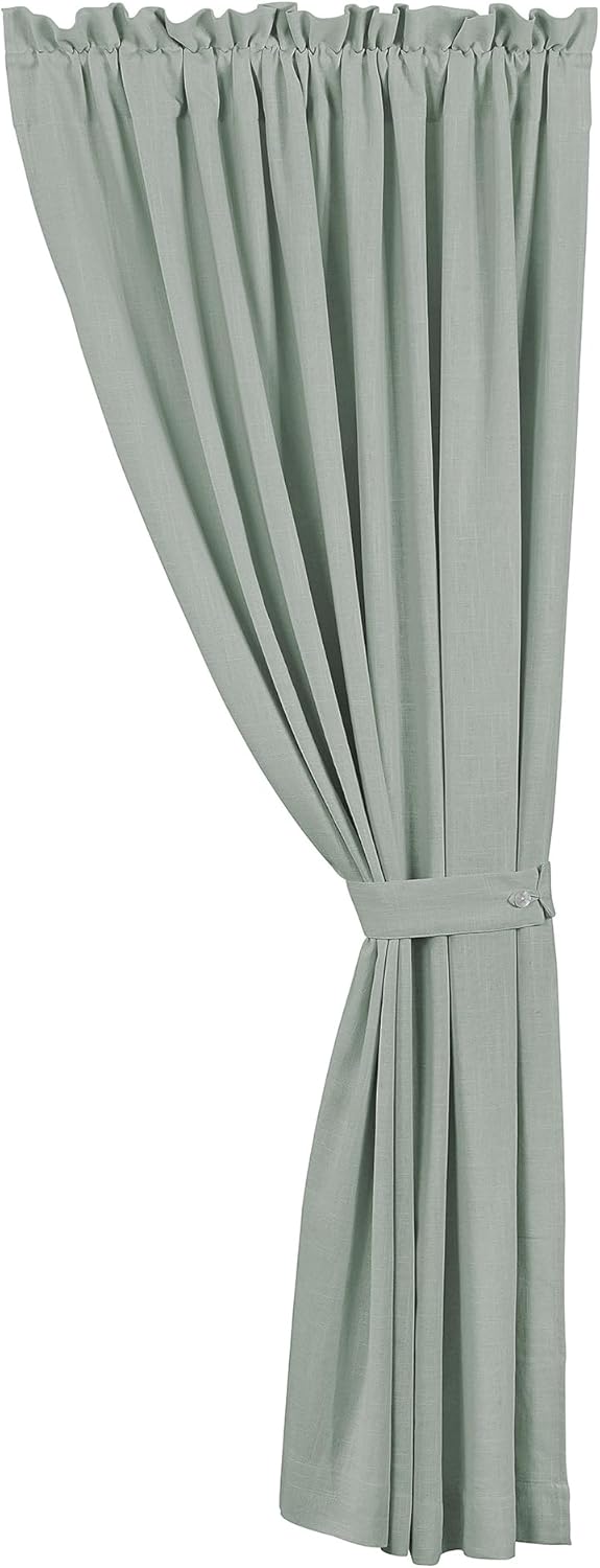 HiEnd Accents Luna Lined Linen Curtain, 48x108 inch, Sage Green Solid Color, Romantic Shabby Chic Farmhouse Coastal Style