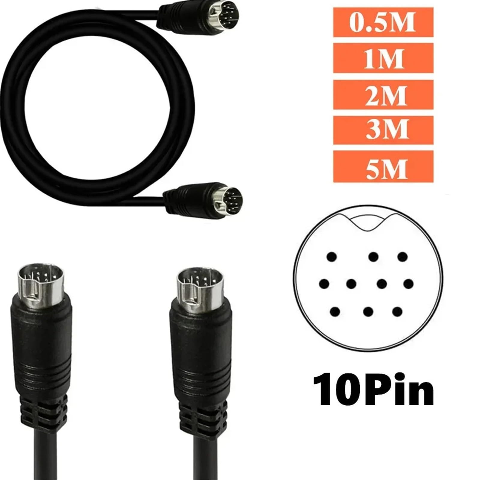 Mini DIN 10-pinowy męski na żeński/męski na męski/żeński do żeńskiego kabel audio do odbiornika telewizyjnego, monitora, projektora, odbiornika audio (M do M, 0,5 m)