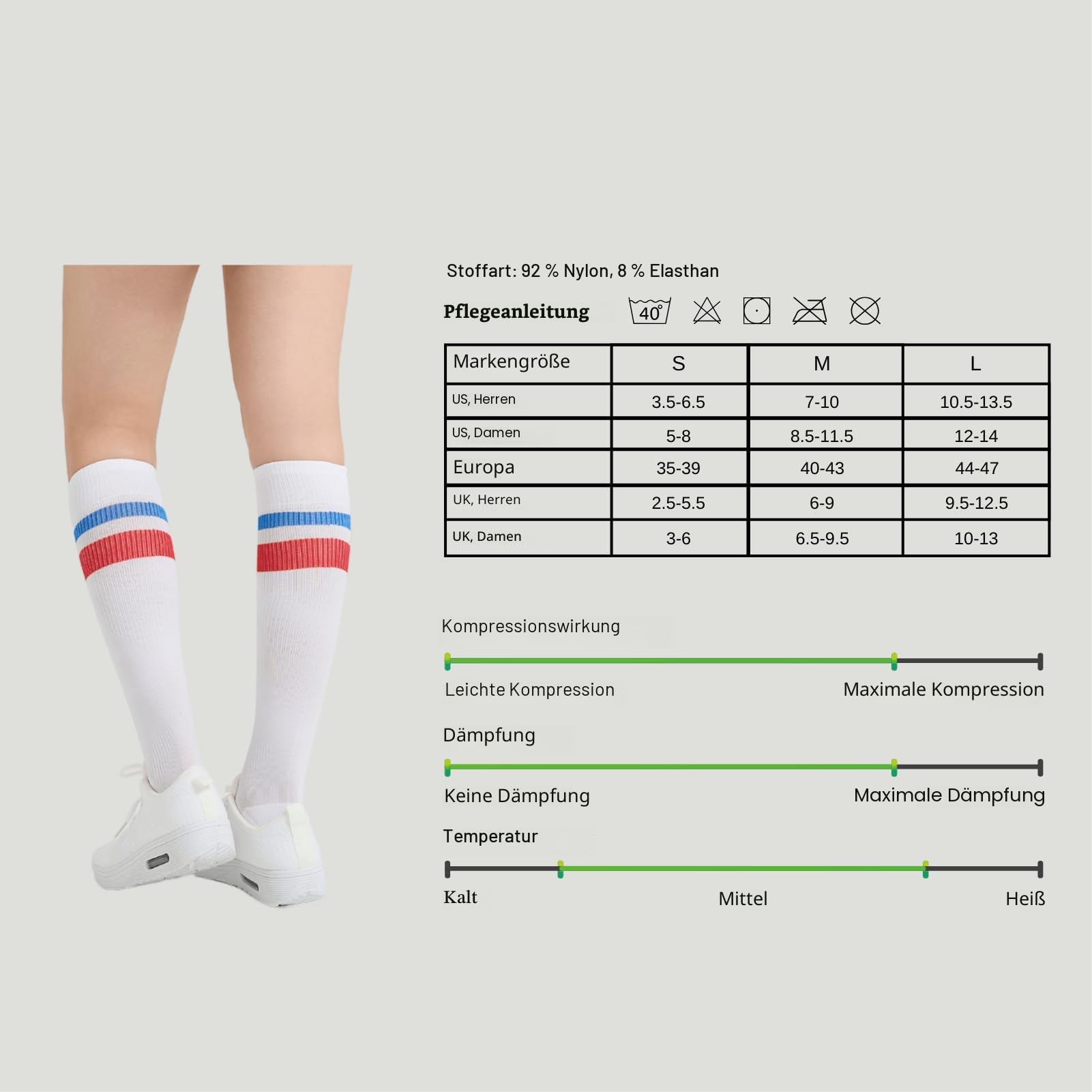 Kompressionsstrümpfe Damen & Herren – Für Sport, Laufen, Wandern, Alltag – Stützend & Atmungsaktiv, 15-20 mmHg
