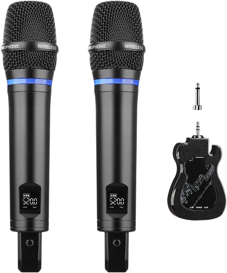 Karaoke Microphone Bluetooth, ARCHEER Wireless Microphone for Singing,Voice Amplifier,PA System,Party,Church, 164ft Range, UHF Dual Handheld Dynamic Mic System Set with Receiver, Rechargeable