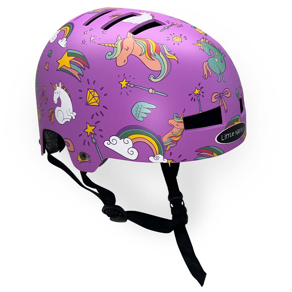 Little Nation Kids Bike Helmet – Safe & Adjustable Helmet for Bicycle, Scooter, and Roller Skates, Lightweight Design for Toddlers & Children (Purple Unicorn)