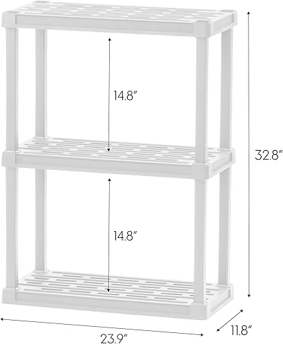 Miniatura 3 de IRIS USA - Estantes de almacenamiento de plástico ligero de 3 estantes, capacidad de 150 libras, 33 pulgadas de alto x 24 pulgadas de ancho x 12