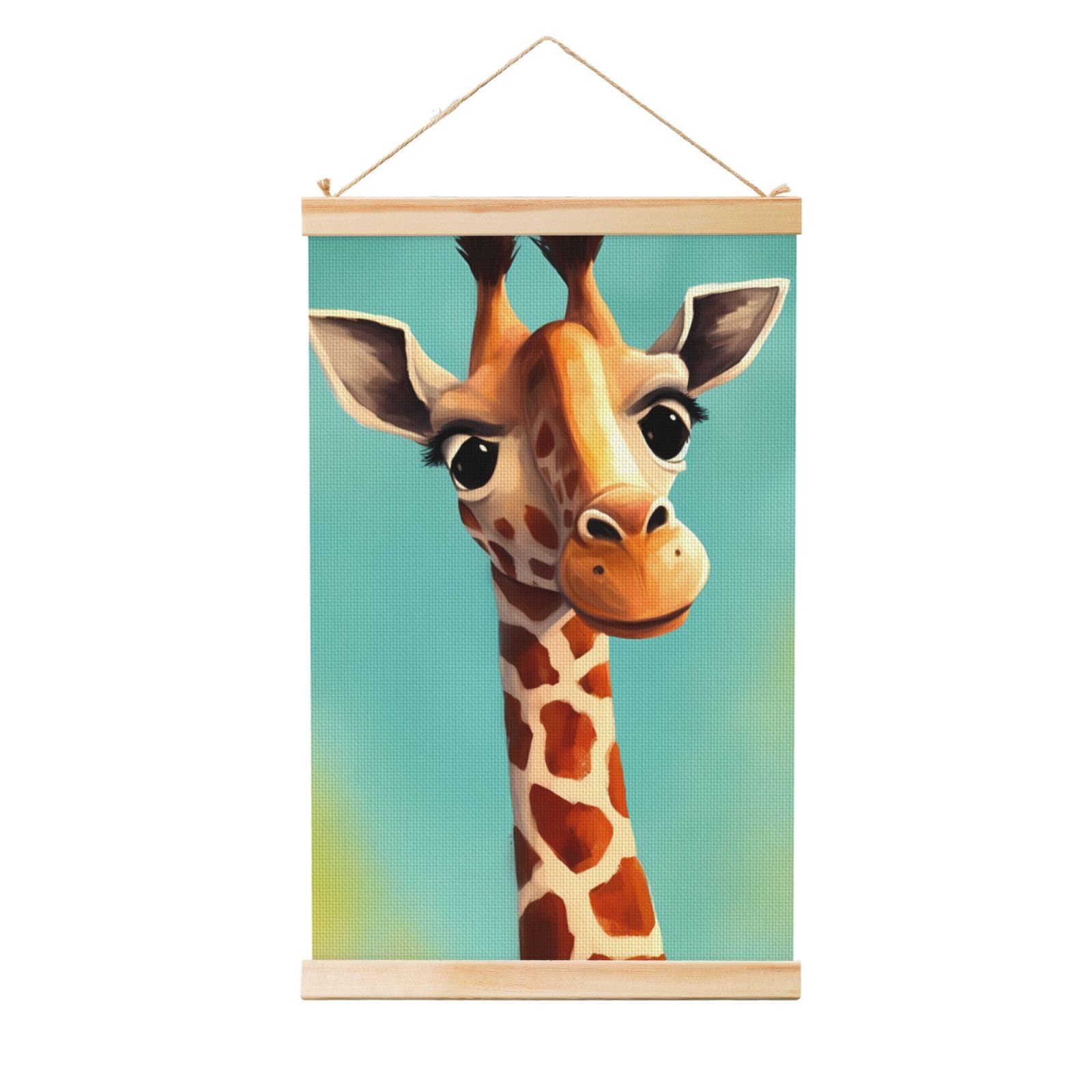 Funny Giraffe Art Posters Wooden Shaft Hanging Poster Canvas Prints Scroll Wall Art Painting Vintage Wall Banner Modern Artwork Decor for Home Decor Ready to Hang 16"x24"
