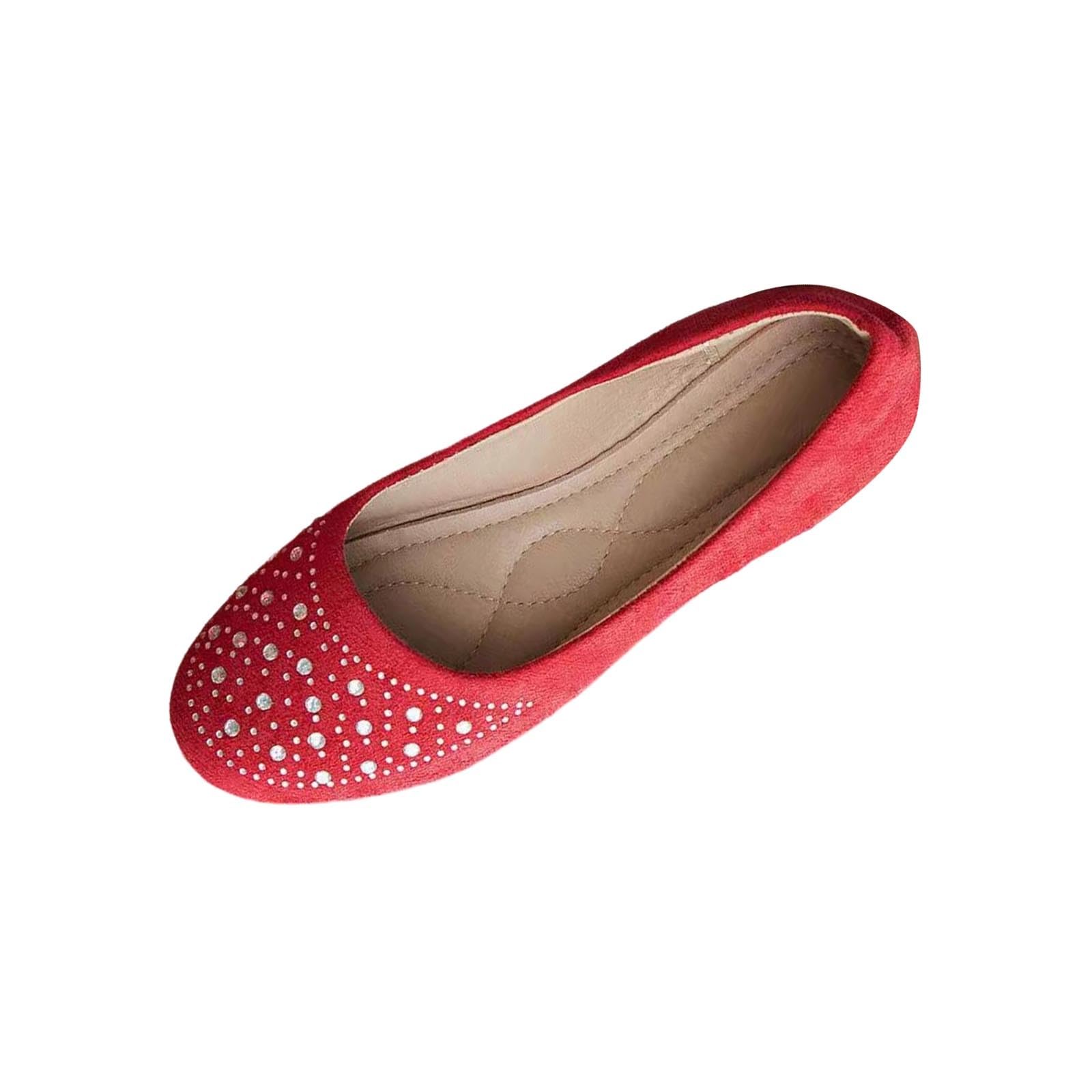 Women Rhinestone Round Toe Flats Soft Comfortable Arch Support Flats Memory Foam Insole Cushion Slip On Ballet Shoes — view 6
