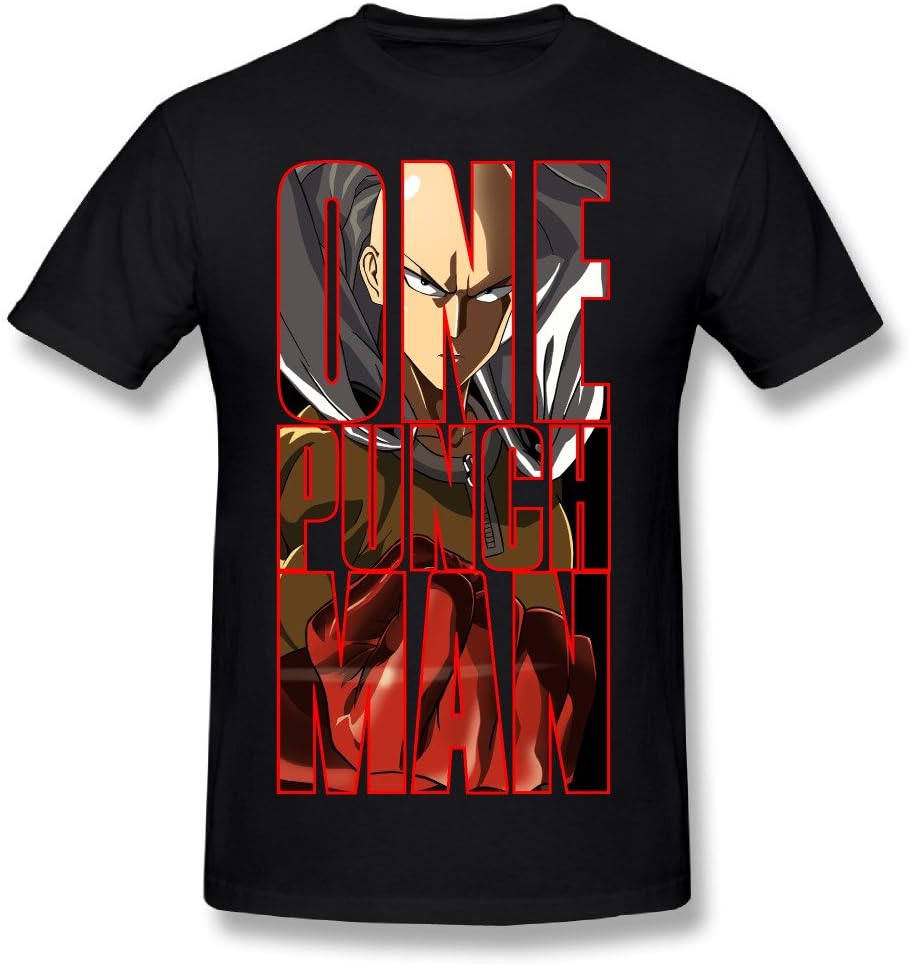 Men's One Punch Man Saitama Crew-neck Casual T Shirt Black