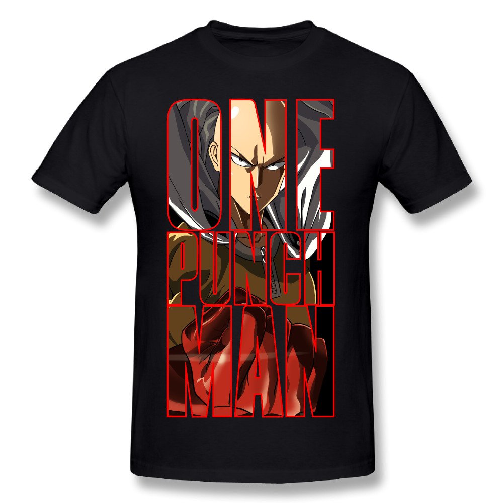 Men's One Punch Man Saitama Crew-neck Casual T Shirt Black