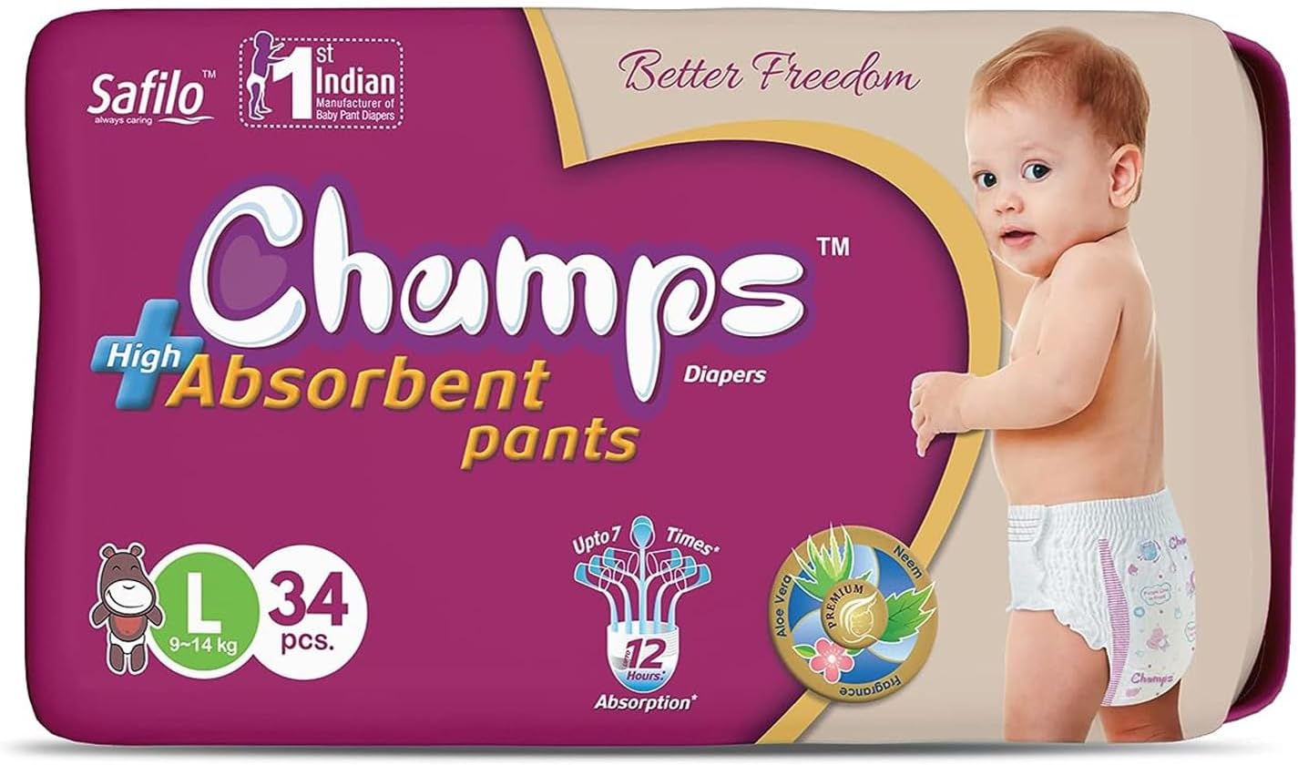 Cotton Elastic Baby Diaper - Large Size, 34 Pcs | 9-14Kg | High Absorb Core Upto 12 Hrs Leakage Protection | Breathable, Soft and Dry | Anti-Rash and Anti-Bacterial Pants for Babies