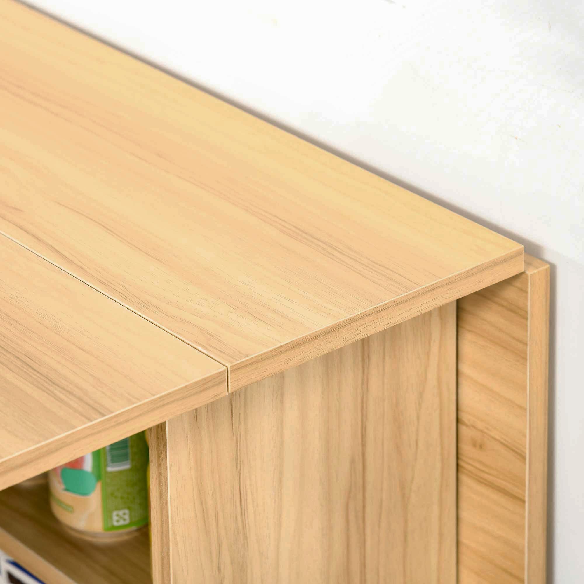 HOMCOM Tavolo da Pranzo Pieghevole con Ruote 140x80x74 cm Legno Naturale | Tavolo Cucina a Ribalta, Ruote a Freno, per 4-6 Persone, Scrivania Richiudibile con Ripiani, per Soggiorno