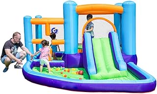 Inflatable Bounce House Slide Jumping Bouncy Castle House, Outdoor Indoor Bounce House Slide w/Heavy Duty Blower for Kids Extra Thick Material
