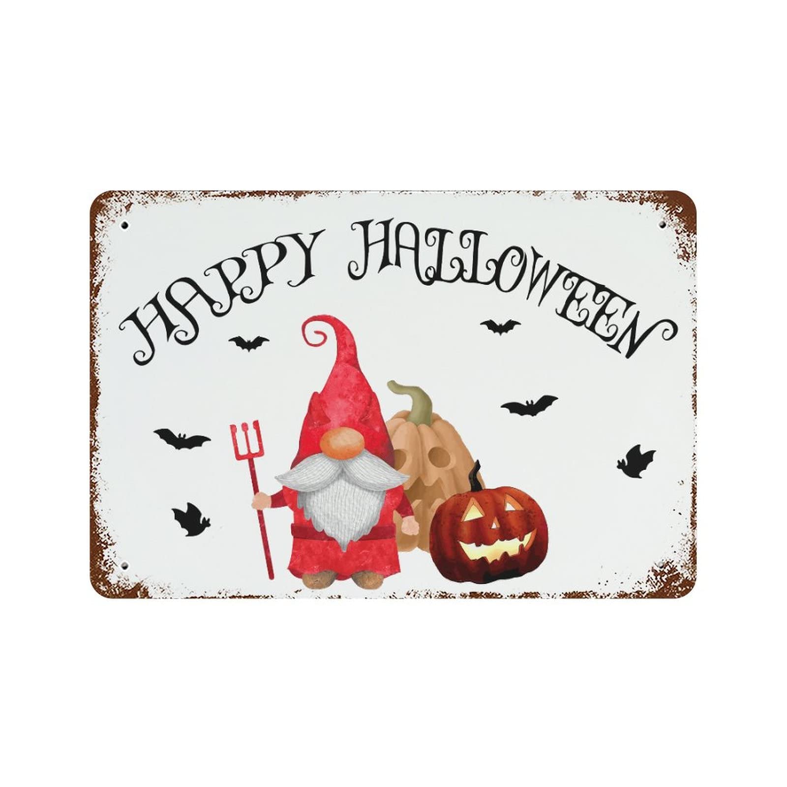 Panneau aluminium Happy Halloween avec nain et citrouille décorative de jardin