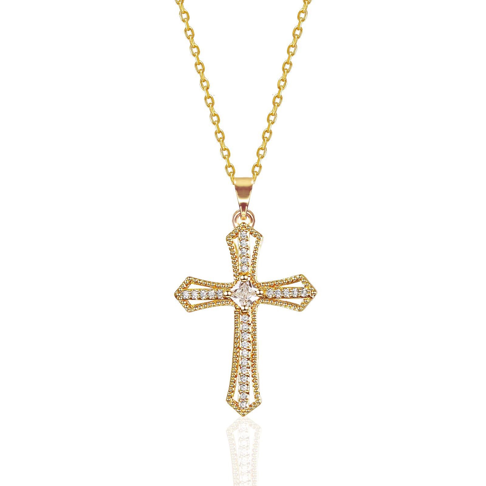 Liuyuqian Cross Necklace for Women - Dainty 14K Gold Plated Small Cross Choker Pendant Cubic Zirconia Necklaces, Trendy Simple Faith Jewelry Gifts