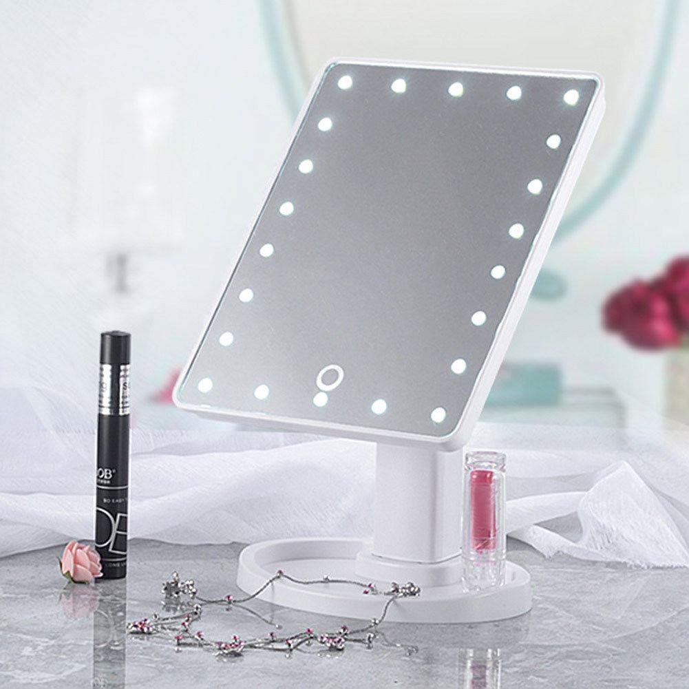 Faboer Makeup Vanity Mirror with Lights, Lighted Makeup Mirror with Detachable 5X Magnification, 22 Led Dimming Touch Sensor, Dual Power Supply, 180° Rotation, Portable Cosmetic Mirror (White)