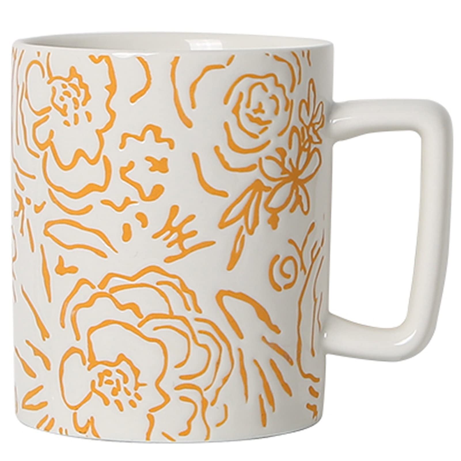 Duży kubek herbaty do biura i domu, ceramiczny kubek biurowy do kawy Kubek do picia w domu Dziewczyny, wzór kwiatowy/serce - fioletowy/pomarańczowy (Color : Orange-B)