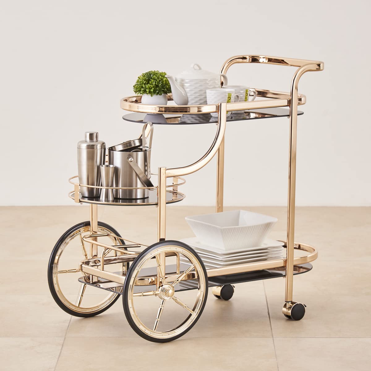 Home Centre Mild Steel Zola Serving Trolley - Gold-image-26
