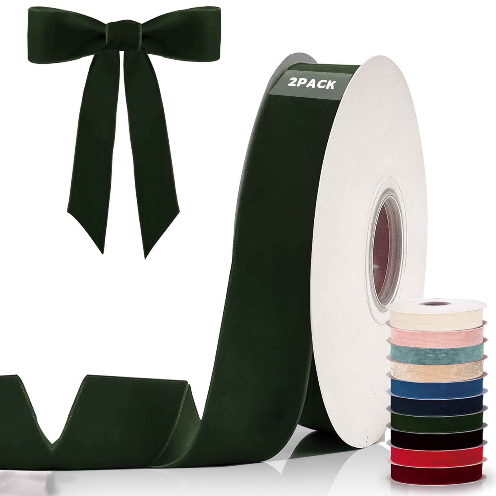 18mx20mm Wide Dark Green Velvet Ribbon Thick Velvet Green Ribbons for Christmas Tree Bow,2 Roll 0.79 Inch Vintage Velvet Ribbon for Gift Wrapping Bows Crafting Wedding Birthday Xmas Wreath Garland Bow